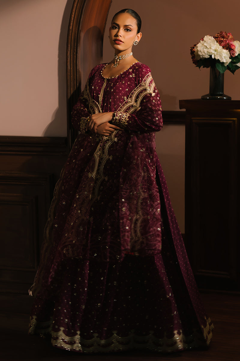 RADIANT ORCHID-3PC SILK EMBROIDERED SUIT | WEDDING UNSTITCHED | CROSS STITCH in UK USA UAE online kapraye.com