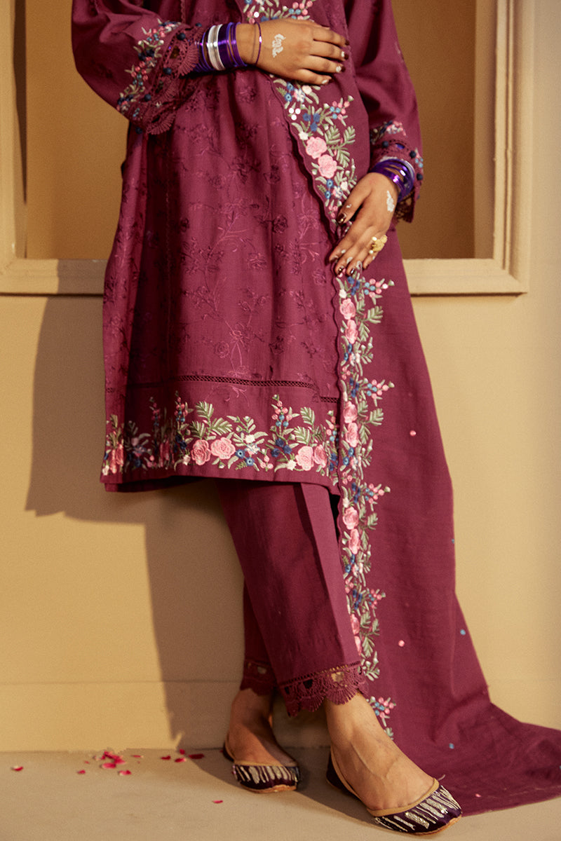 PLUM RADIANCE-3 PC KHADDAR EMBROIDERED SUIT | WINTER COLLECTION-24 | CROSS STITCH