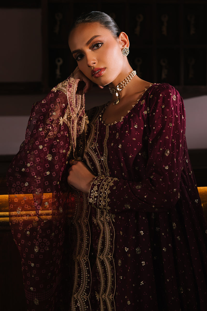 RADIANT ORCHID-3PC SILK EMBROIDERED SUIT | WEDDING UNSTITCHED | CROSS STITCH in UK USA UAE online kapraye.com