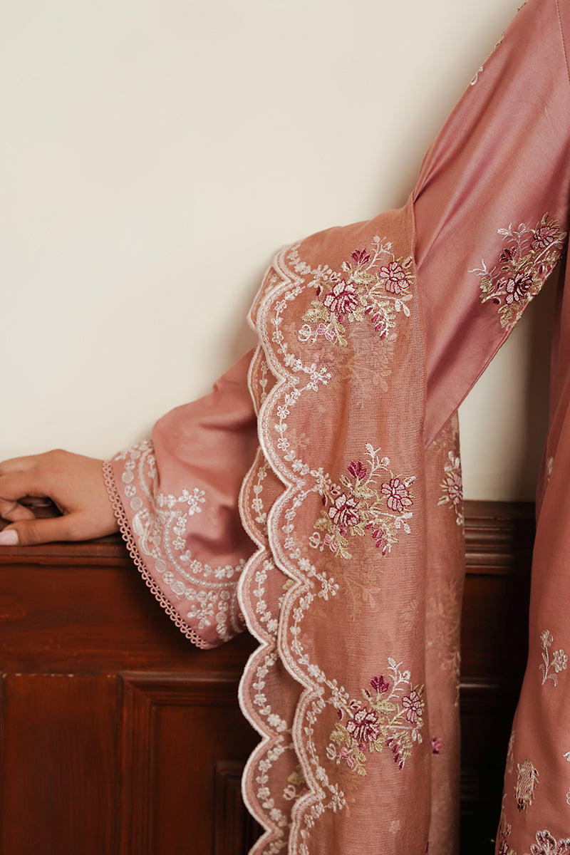 MYSTIC PINK-3PC SATIN EMBROIDERED SUIT | SATIN DE LUXE | CROSS STITCH in UK USA UAE online kapraye.com