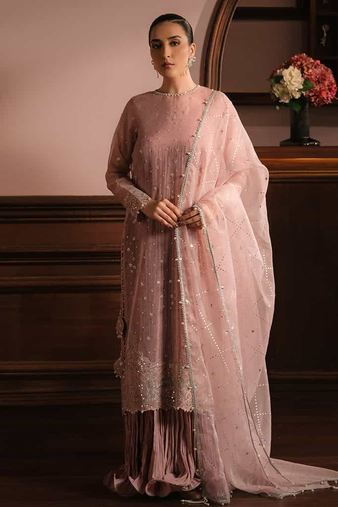 ROSY WHISPER-4PC NET EMBROIDERED SUIT | WEDDING UNSTITCHED | CROSS STITCH in UK USA UAE online kapraye.com