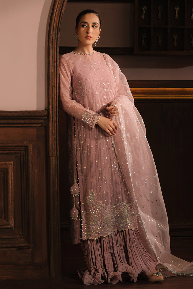 ROSY WHISPER-4PC NET EMBROIDERED SUIT | WEDDING UNSTITCHED | CROSS STITCH in UK USA UAE online kapraye.com