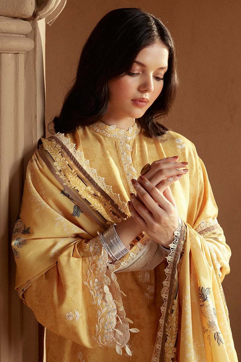 OCHRE TINT-3 PC LINEN EMBROIDERED SUIT | WINTER COLLECTION-24 | CROSS STITCH