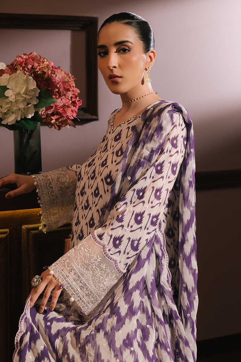 LEVENDER LUXE-3PC SILK EMBROIDERED SUIT | WEDDING UNSTITCHED | CROSS STITCH in UK USA UAE online kapraye.com