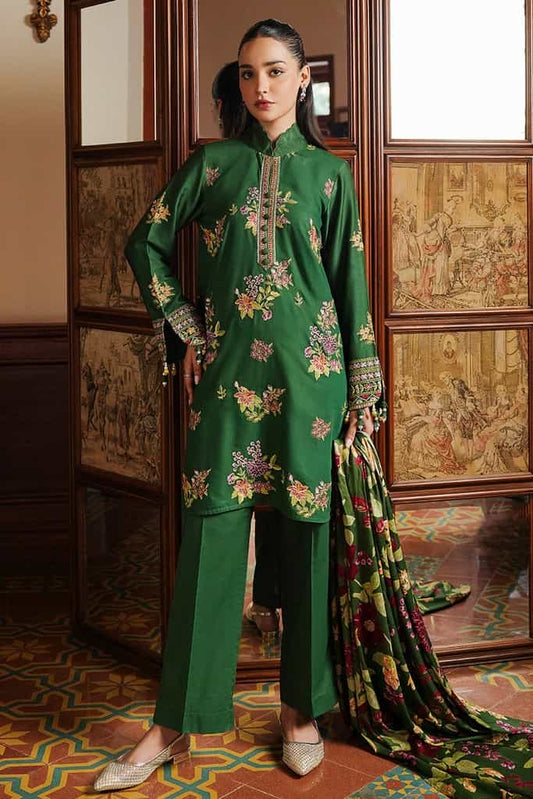 GREEN OASIS-3PC SATIN EMBROIDERED SUIT | SATIN DE LUXE | CROSS STITCH