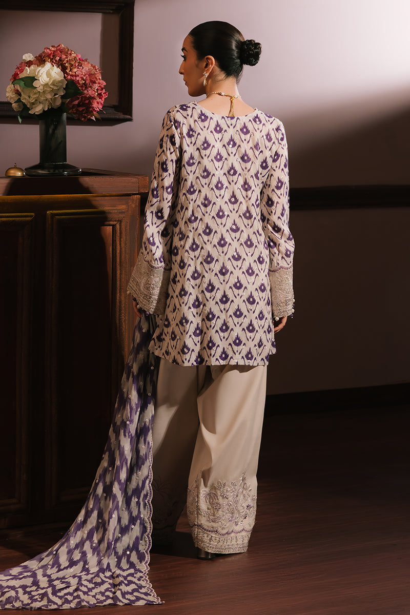 LEVENDER LUXE-3PC SILK EMBROIDERED SUIT | WEDDING UNSTITCHED | CROSS STITCH in UK USA UAE online kapraye.com