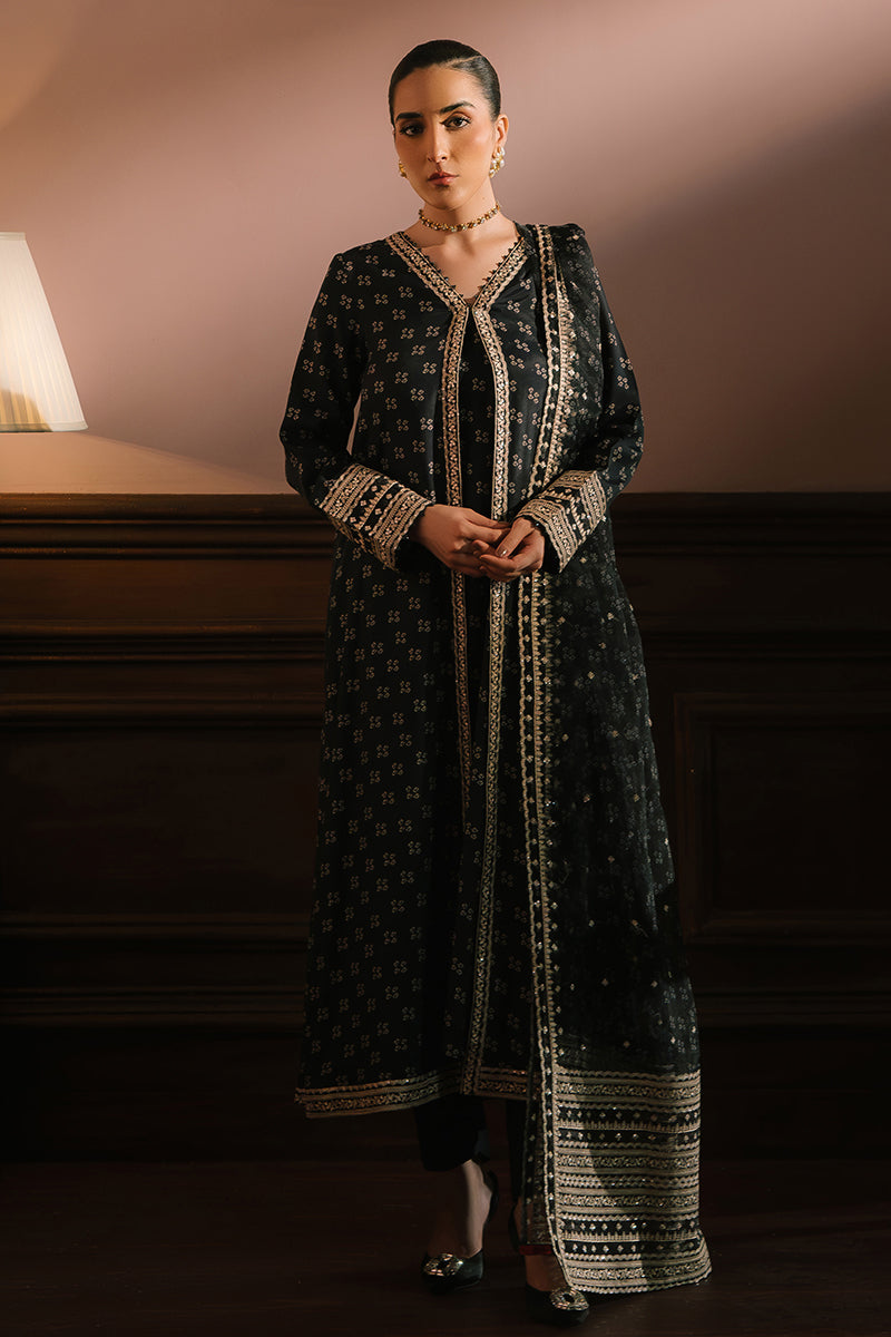 CHARCOAL REVERIE-3PC SILK EMBROIDERED SUIT | WEDDING UNSTITCHED | CROSS STITCH in UK USA UAE online kapraye.com