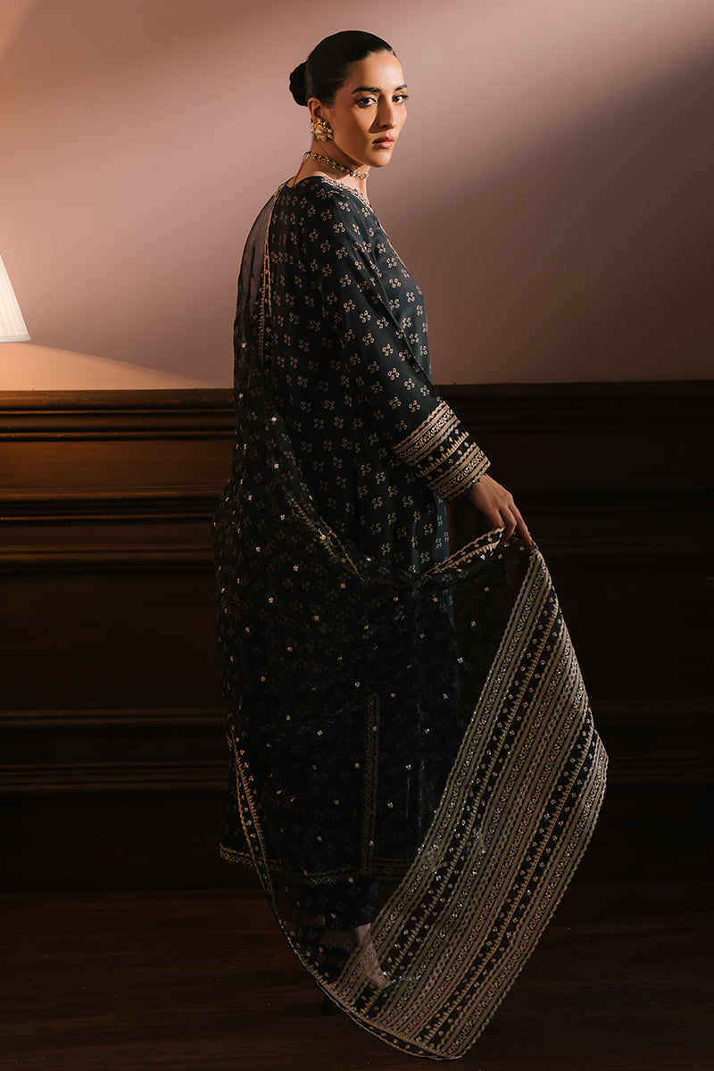 CHARCOAL REVERIE-3PC SILK EMBROIDERED SUIT | WEDDING UNSTITCHED | CROSS STITCH in UK USA UAE online kapraye.com