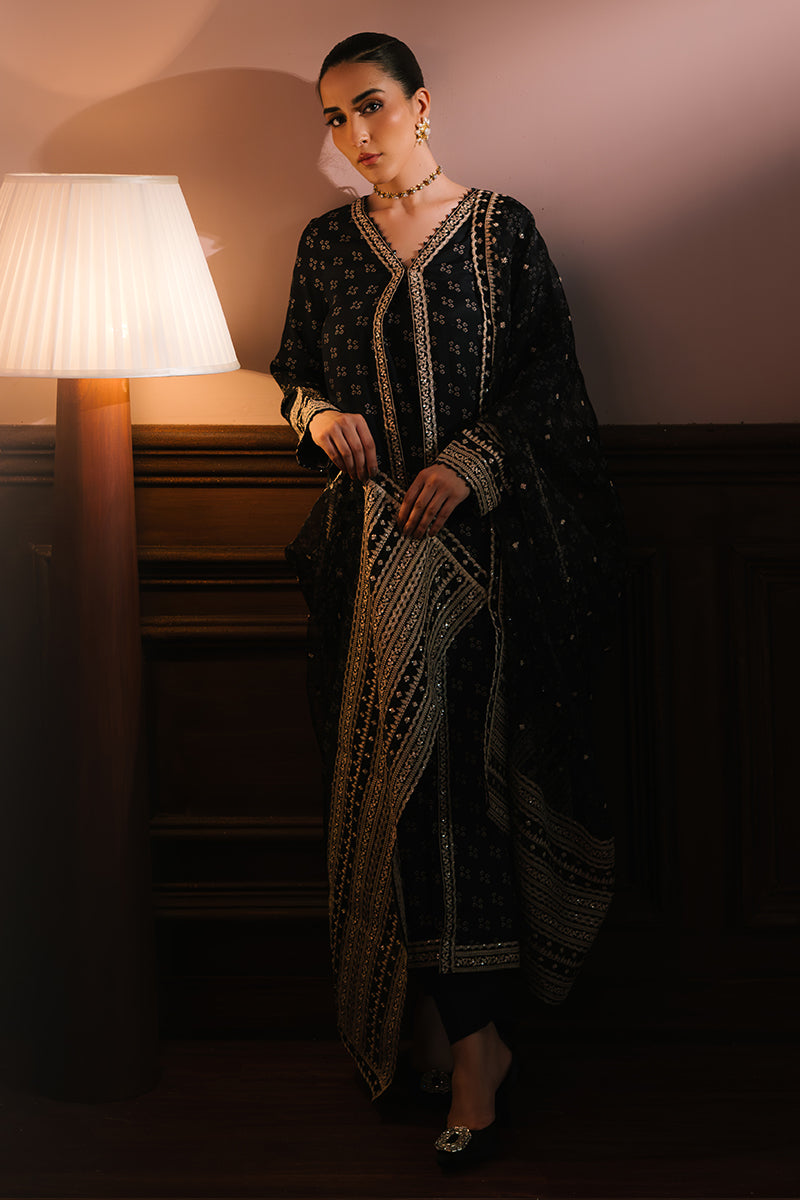 CHARCOAL REVERIE-3PC SILK EMBROIDERED SUIT | WEDDING UNSTITCHED | CROSS STITCH in UK USA UAE online kapraye.com