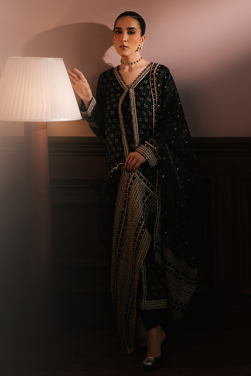 CHARCOAL REVERIE-3PC SILK EMBROIDERED SUIT | WEDDING UNSTITCHED | CROSS STITCH in UK USA UAE online kapraye.com