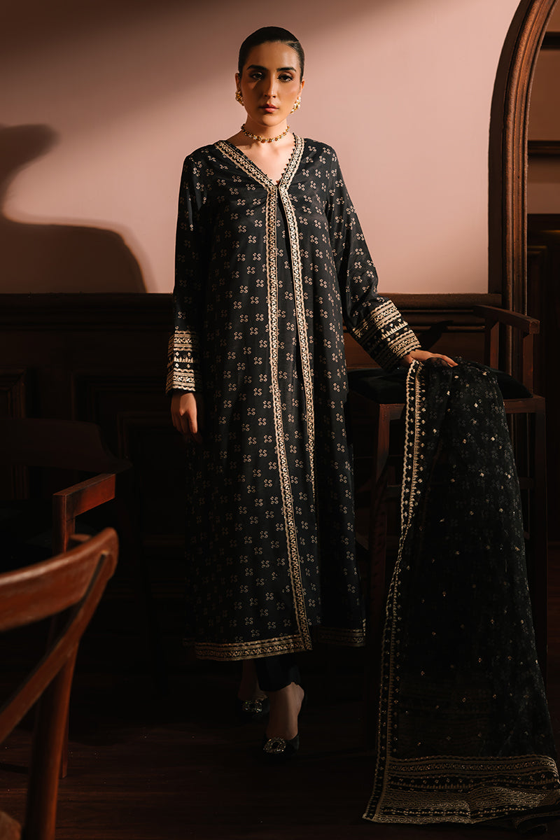 CHARCOAL REVERIE-3PC SILK EMBROIDERED SUIT | WEDDING UNSTITCHED | CROSS STITCH in UK USA UAE online kapraye.com