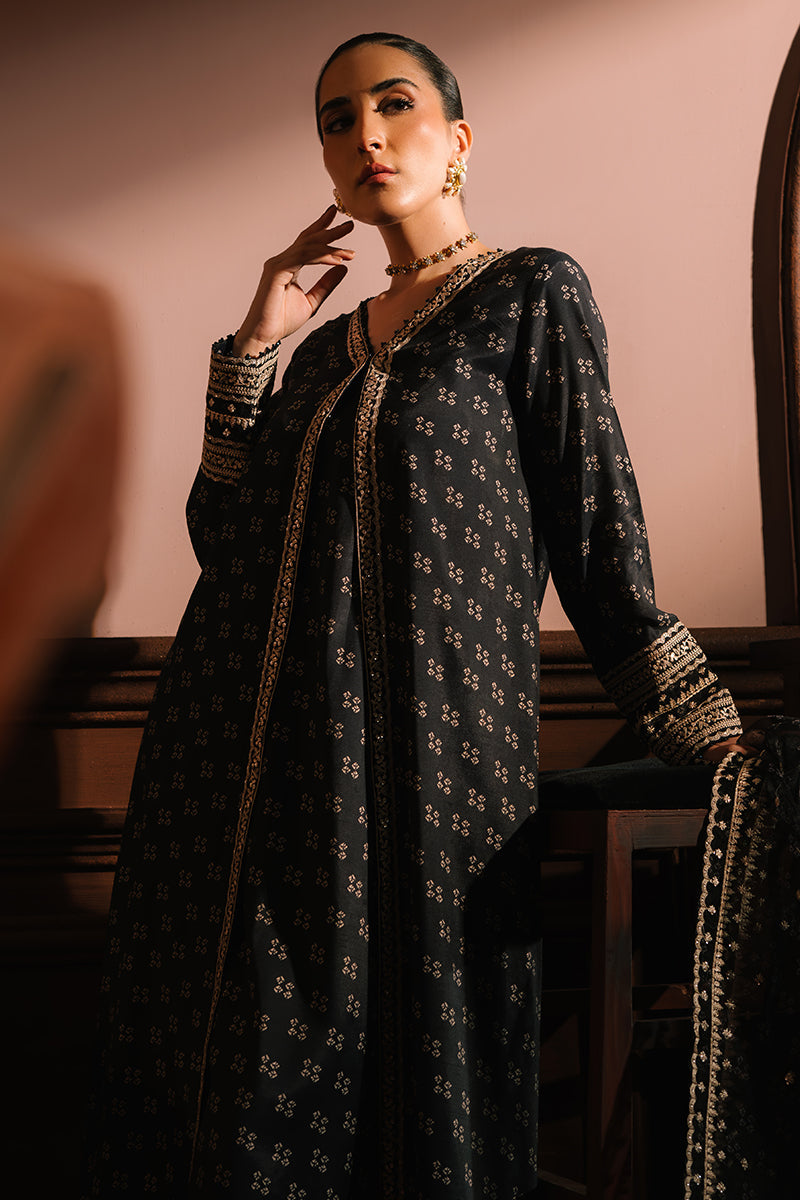 CHARCOAL REVERIE-3PC SILK EMBROIDERED SUIT | WEDDING UNSTITCHED | CROSS STITCH in UK USA UAE online kapraye.com