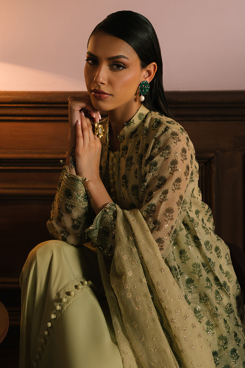 GLEAMING GOLD-4PC NET EMBROIDERED SUIT | WEDDING UNSTITCHED | CROSS STITCH in UK USA UAE online kapraye.com