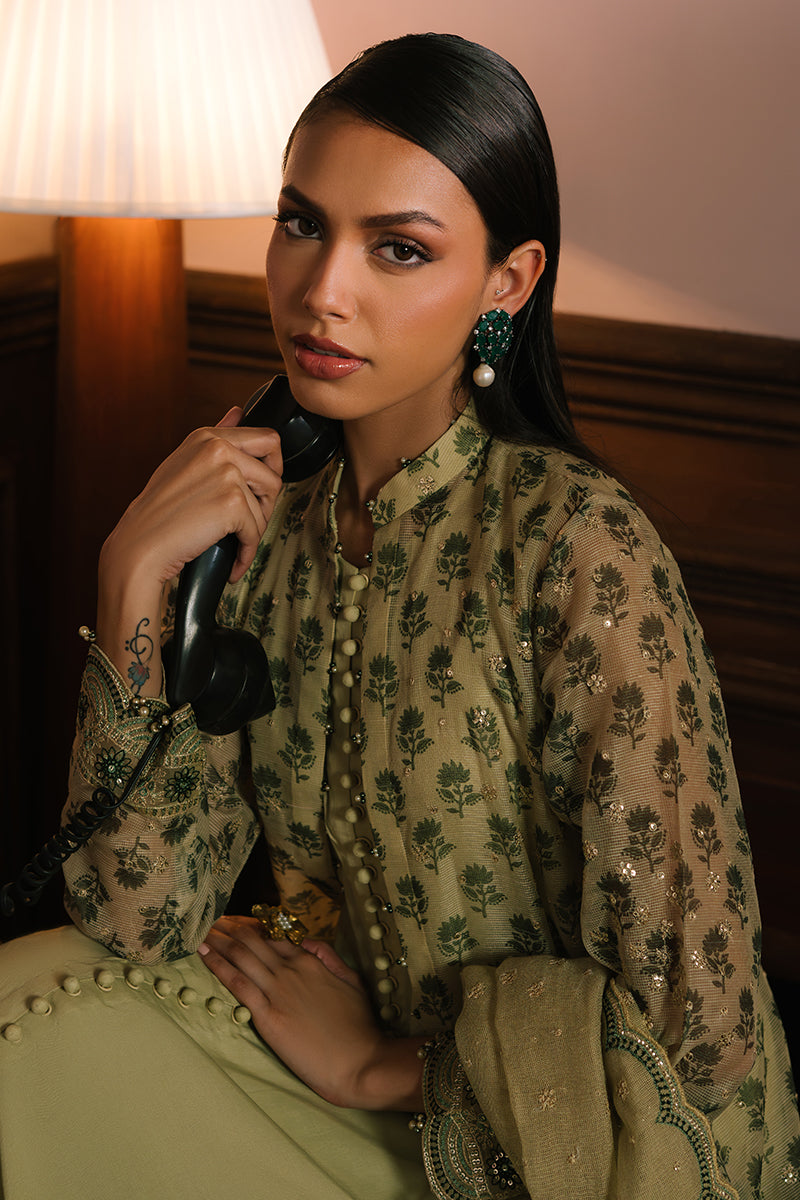 GLEAMING GOLD-4PC NET EMBROIDERED SUIT | WEDDING UNSTITCHED | CROSS STITCH in UK USA UAE online kapraye.com