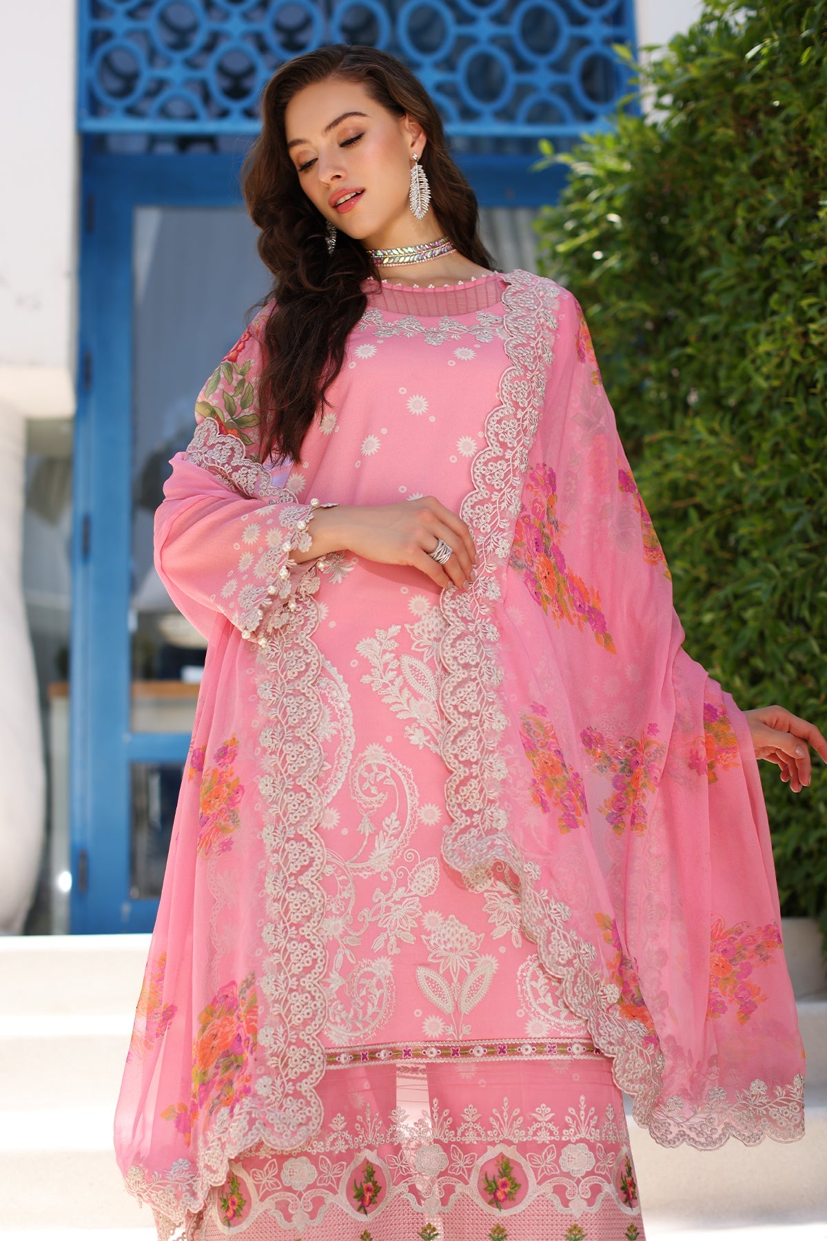 3-PC UNSTITCHED EMBROIDERED LAWN SHIRT WITH EMBROIDERED CHIFFON DUPATTA CN4-12 | NARANJI | CHARIZMA