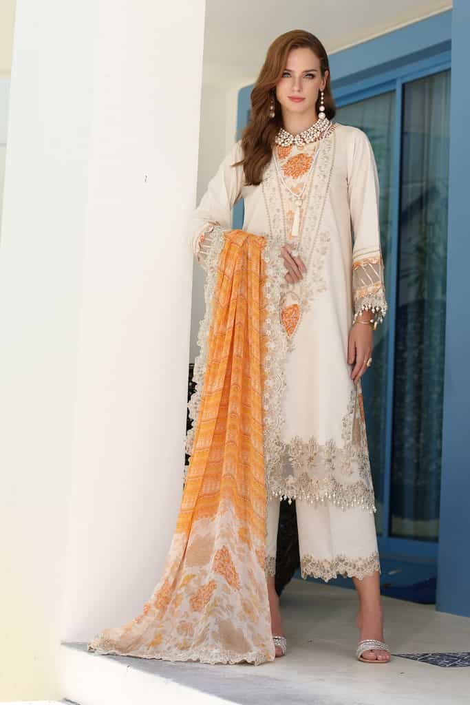 3-PC UNSTITCHED EMBROIDERED LAWN SHIRT WITH EMBROIDERED CHIFFON DUPATTA CN4-11 | NARANJI | CHARIZMA