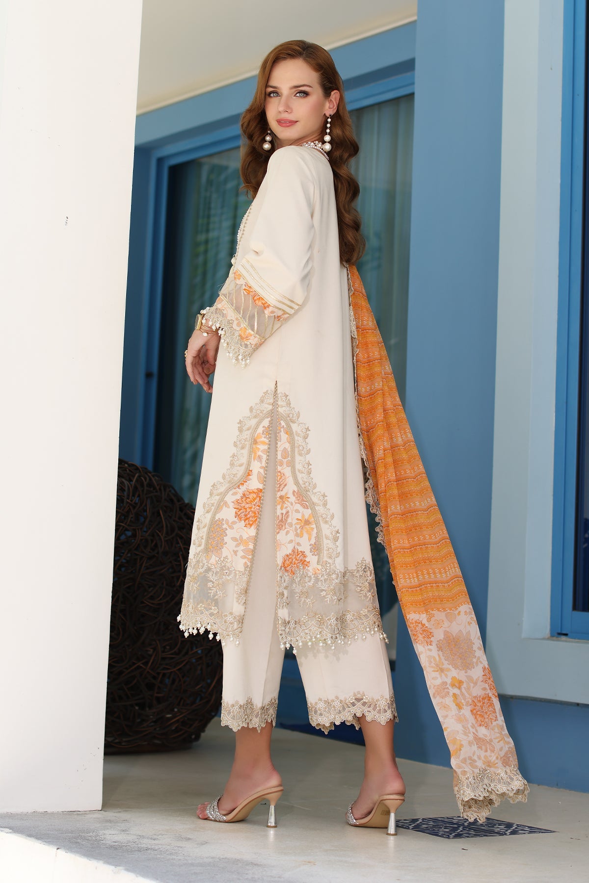 3-PC UNSTITCHED EMBROIDERED LAWN SHIRT WITH EMBROIDERED CHIFFON DUPATTA CN4-11 | NARANJI | CHARIZMA