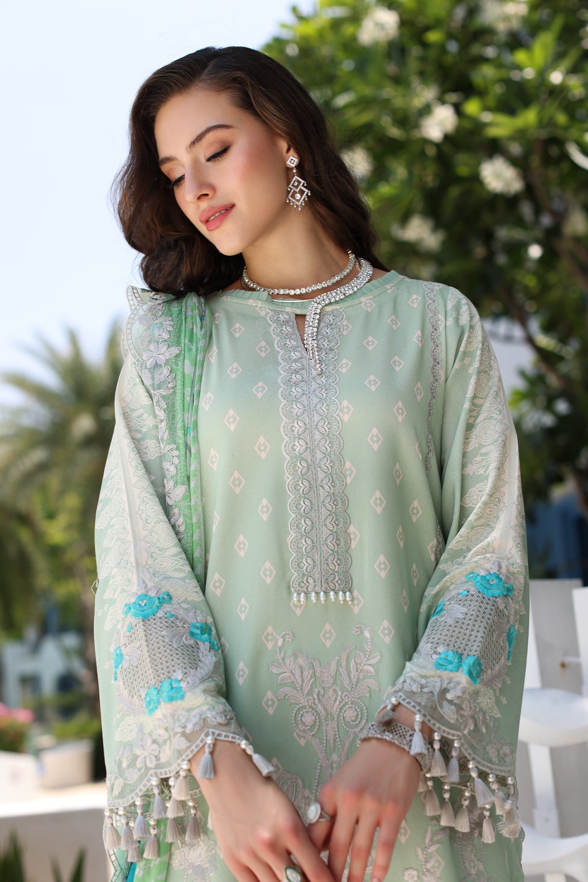 3-PC UNSTITCHED EMBROIDERED LAWN SHIRT WITH EMBROIDERED CHIFFON DUPATTA CN4-16 | NARANJI | CHARIZMA