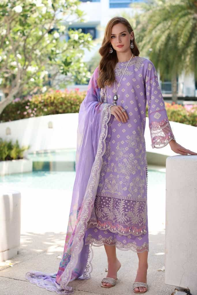 3-PC UNSTITCHED EMBROIDERED LAWN SHIRT WITH EMBROIDERED CHIFFON DUPATTA CN4-13 | NARANJI | CHARIZMA