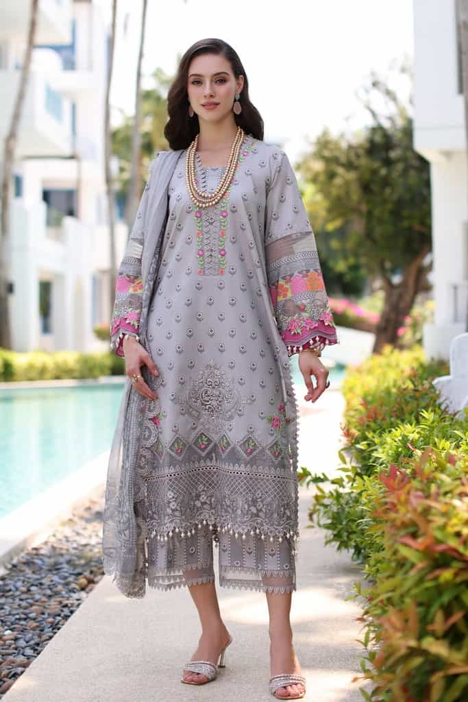 3-PC UNSTITCHED EMBROIDERED LAWN SHIRT WITH EMBROIDERED CHIFFON DUPATTA CN4-14 | NARANJI | CHARIZMA