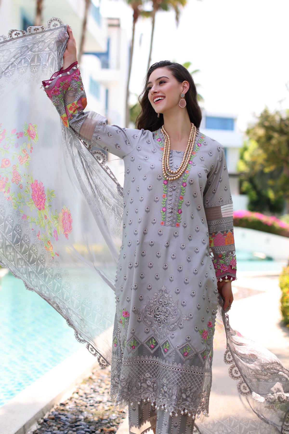 3-PC UNSTITCHED EMBROIDERED LAWN SHIRT WITH EMBROIDERED CHIFFON DUPATTA CN4-14 | NARANJI | CHARIZMA