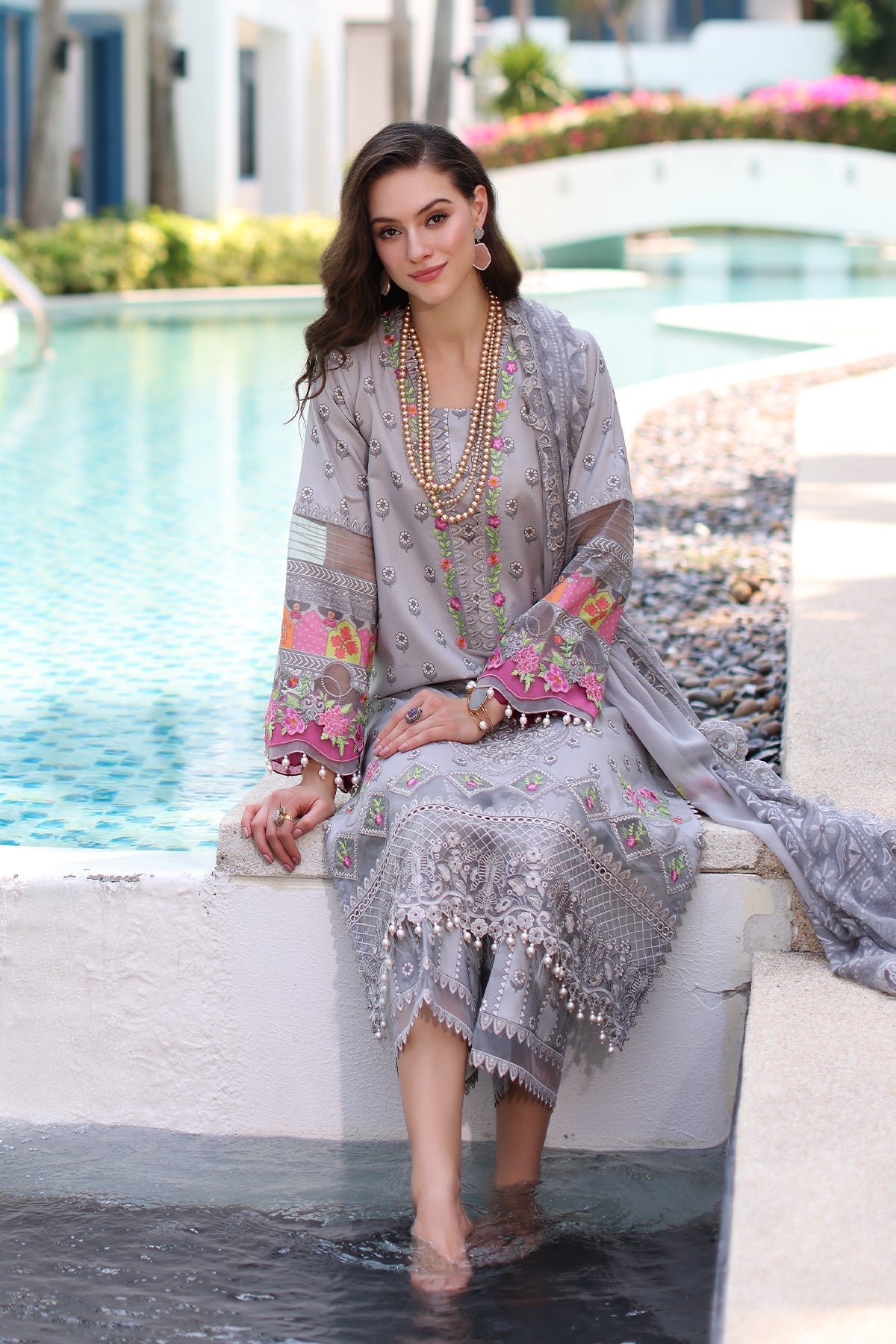 3-PC UNSTITCHED EMBROIDERED LAWN SHIRT WITH EMBROIDERED CHIFFON DUPATTA CN4-14 | NARANJI | CHARIZMA