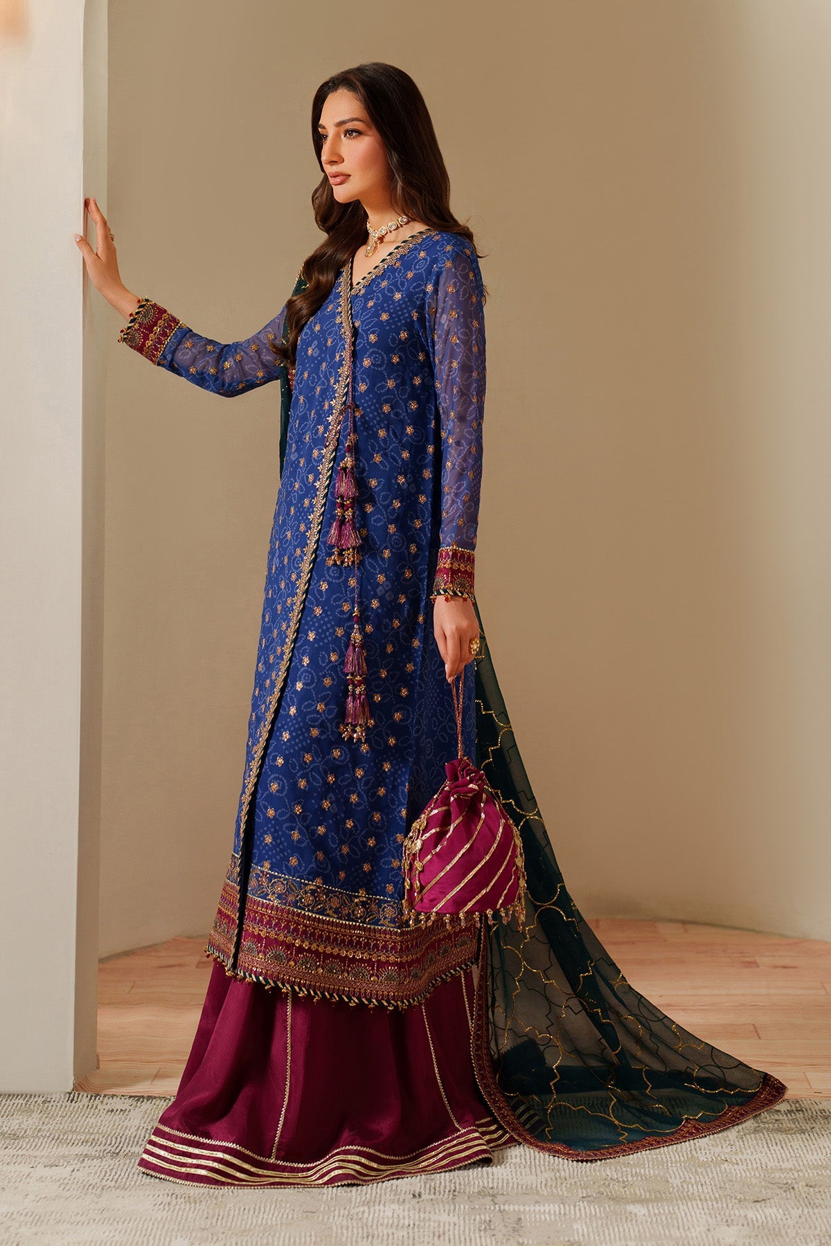 AF-CH-2198-Rahsa | FLEUR - EMBROIDERED PRINTED CHIFFON | ALIZEH FASHION