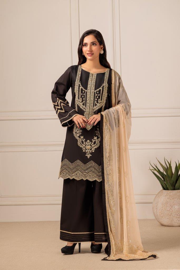 BLACK-CAMBRIC-3 PC || KAAMDANI COLLECTION '23 || BONANZA SATRANGI in UK USA UAE online kapraye.com