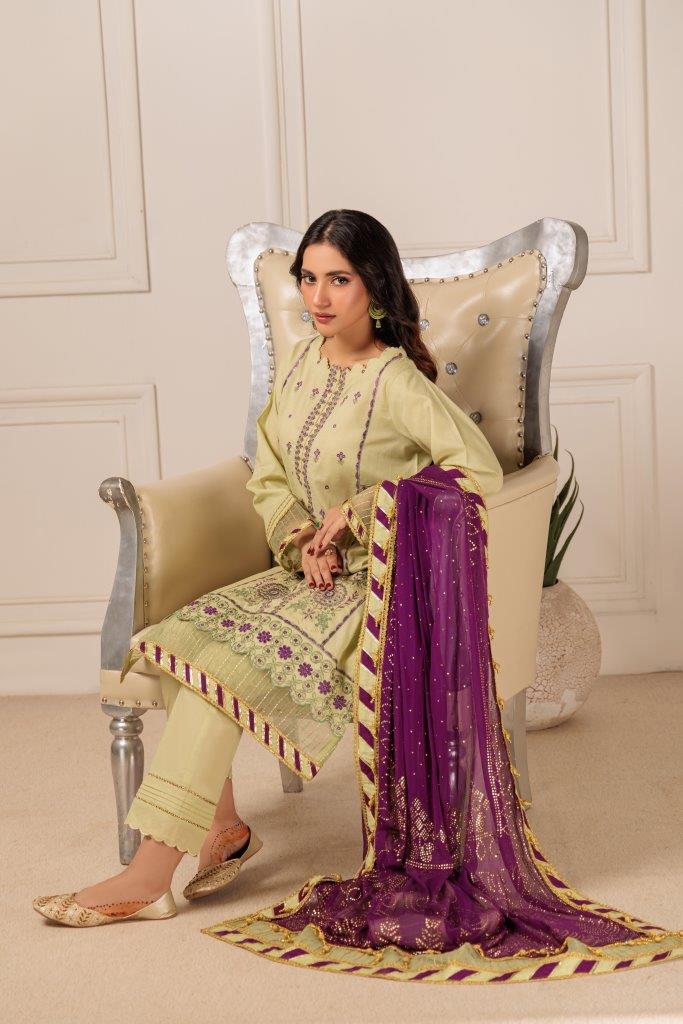 MT-GREEN-CAMBRIC-3 PC || KAAMDANI COLLECTION '23 || BONANZA SATRANGI in UK USA UAE online kapraye.com