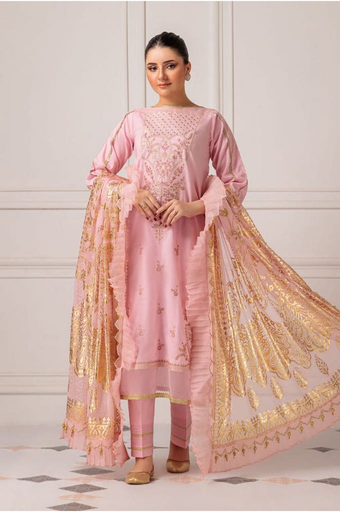 L-PINK-CAMBRIC-3 PC || CHAMAK DAMAK 2023 || BONANZA SATRANGI in UK USA UAE online kapraye.com