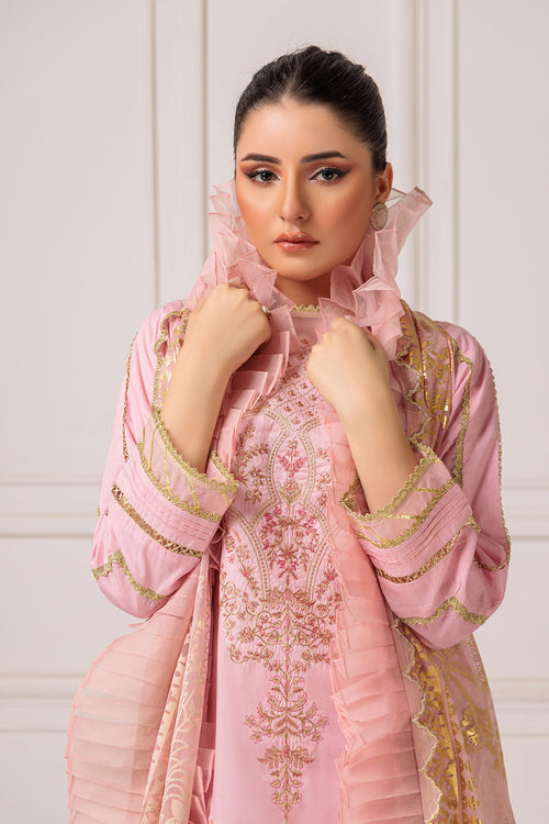 L-PINK-CAMBRIC-3 PC || CHAMAK DAMAK 2023 || BONANZA SATRANGI in UK USA UAE online kapraye.com