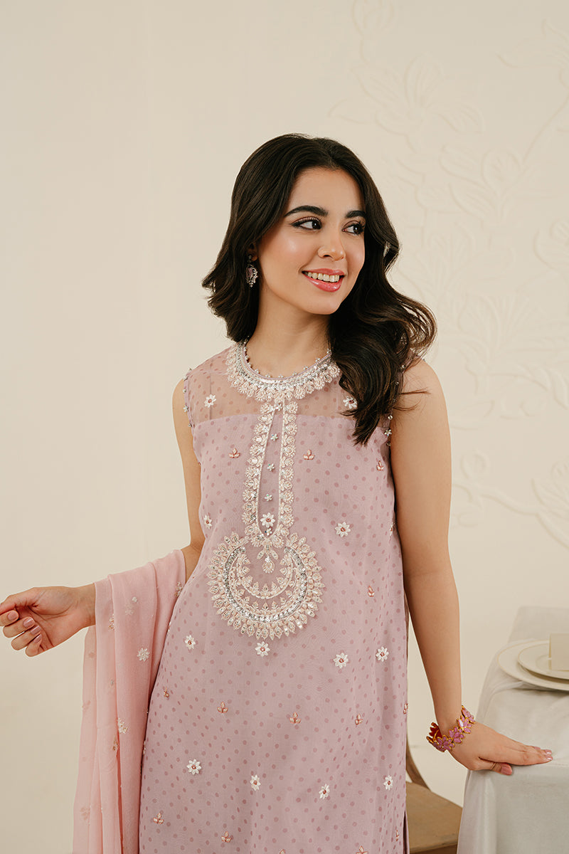 CRADLE PINK-4PC ORGANZA EMBROIDERED SUIT | WEDDING UNSTITCHED | CROSS STITCH in UK USA UAE online kapraye.com