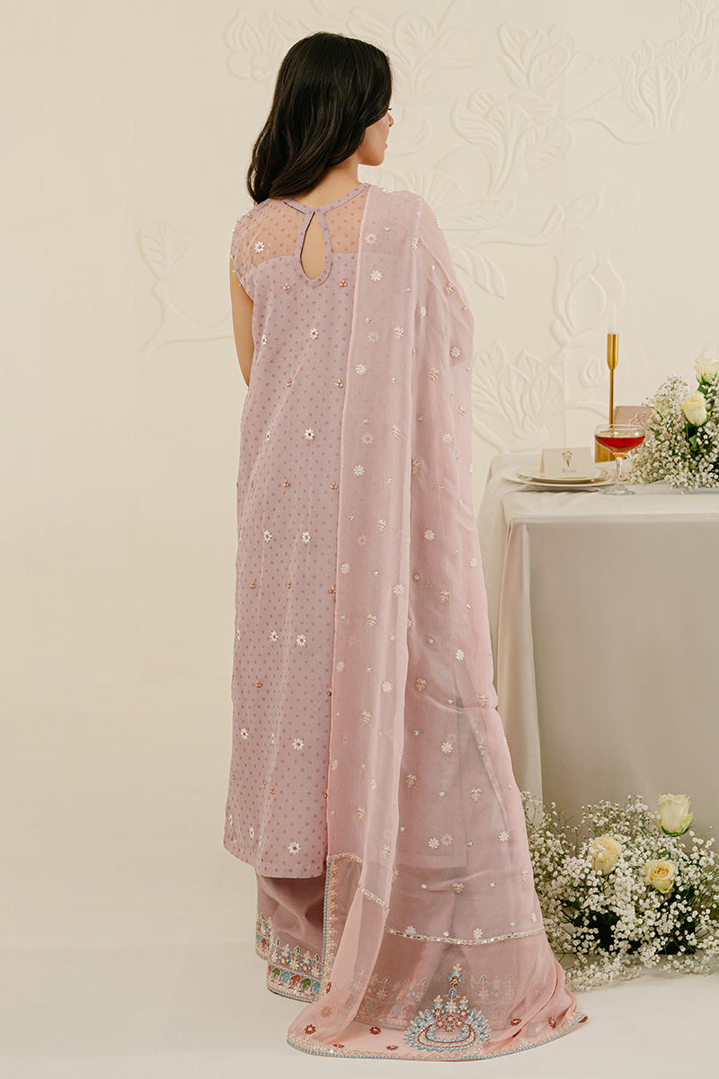 CRADLE PINK-4PC ORGANZA EMBROIDERED SUIT | WEDDING UNSTITCHED | CROSS STITCH in UK USA UAE online kapraye.com