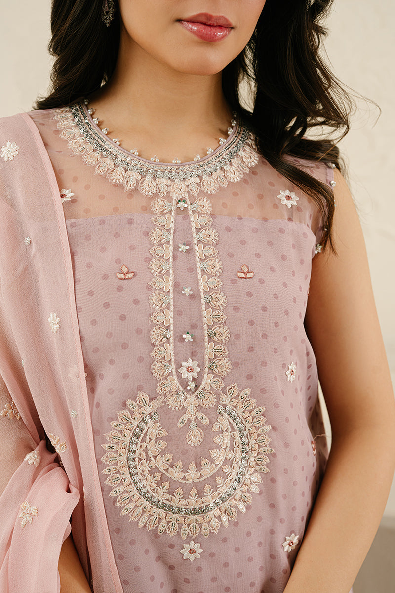 CRADLE PINK-4PC ORGANZA EMBROIDERED SUIT | WEDDING UNSTITCHED | CROSS STITCH in UK USA UAE online kapraye.com