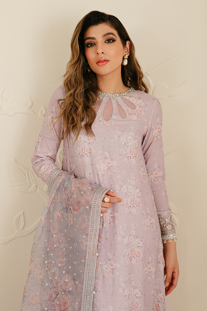 LILAC BLOOM-3PC SILK EMBROIDERED SUIT | WEDDING UNSTITCHED | CROSS STITCH