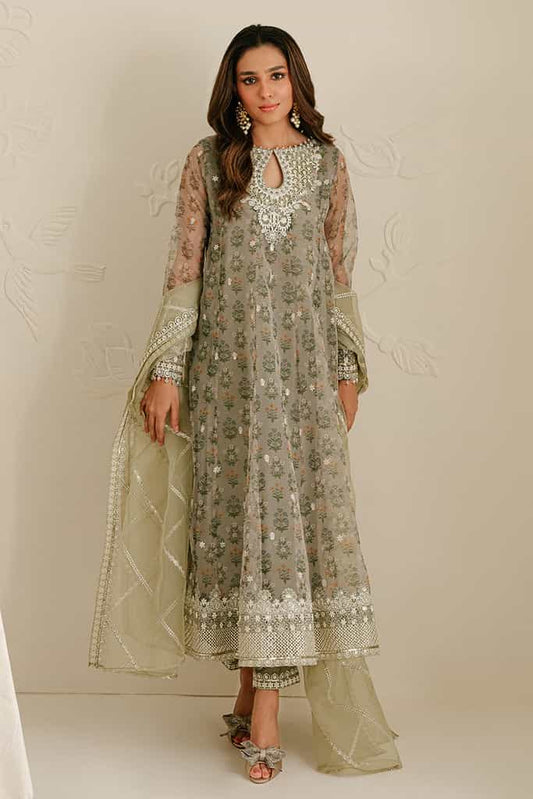 RELIC FOSSIL-4PC ORGANZA EMBROIDERED SUIT | WEDDING UNSTITCHED | CROSS STITCH