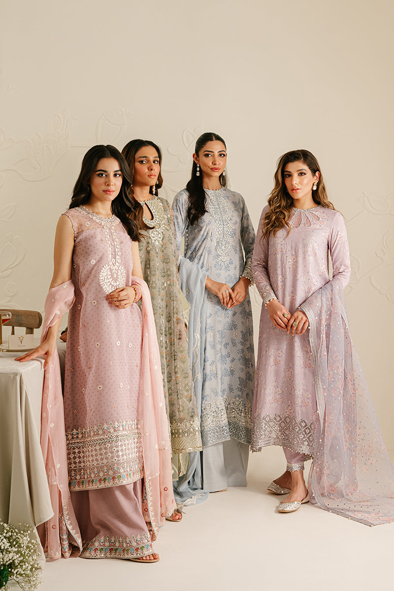 BALLARD BLUE -3PC SILK EMBROIDERED SUIT | WEDDING UNSTITCHED | CROSS STITCH in UK USA UAE online kapraye.com