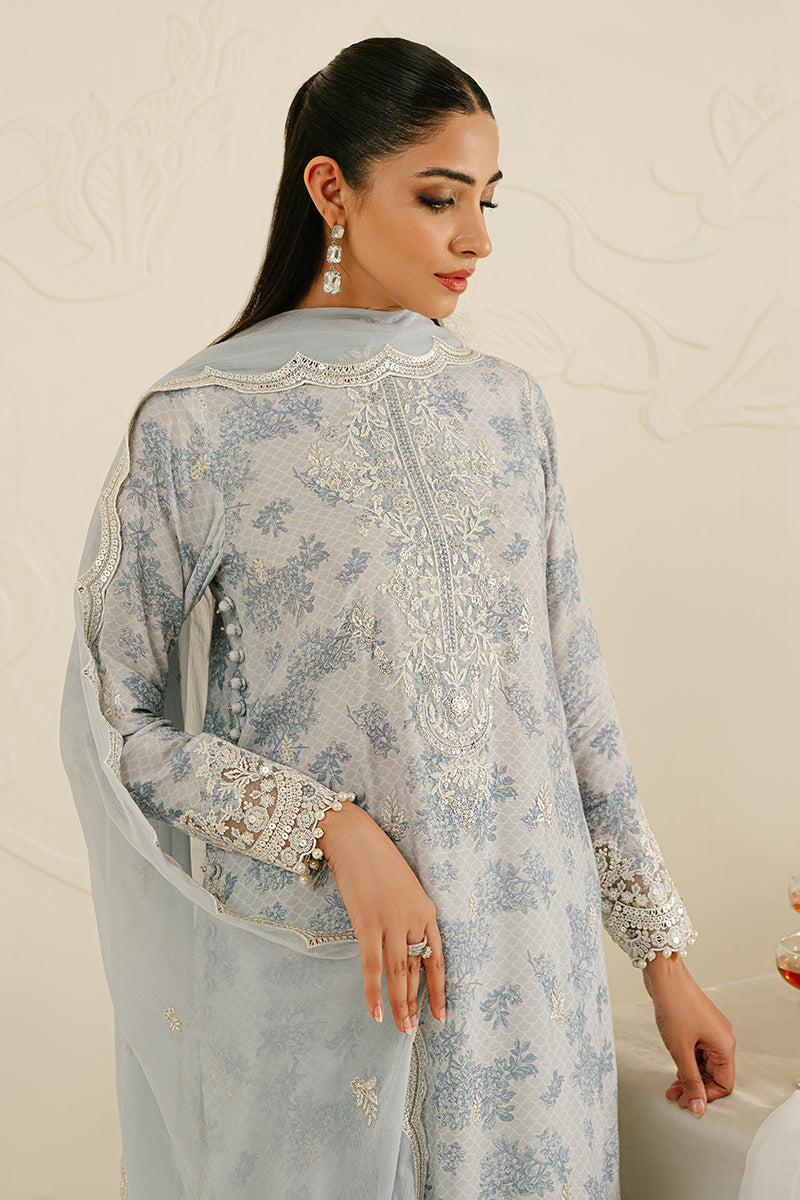 BALLARD BLUE -3PC SILK EMBROIDERED SUIT | WEDDING UNSTITCHED | CROSS STITCH in UK USA UAE online kapraye.com