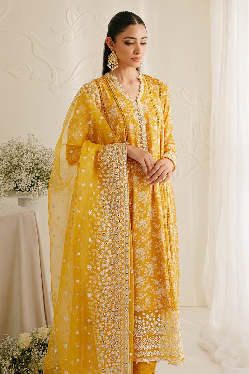 ELFIN RADIANT-3PC SILK EMBROIDERED SUIT | WEDDING UNSTITCHED | CROSS STITCH in UK USA UAE online kapraye.com