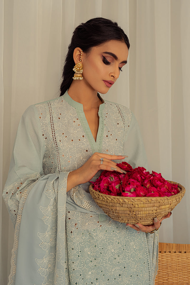 BLUE IVY-3PC CHIKAN KARI LAWN SUIT | CHIKANKARI LAWN | CROSS STITCH in UK USA UAE online kapraye.com