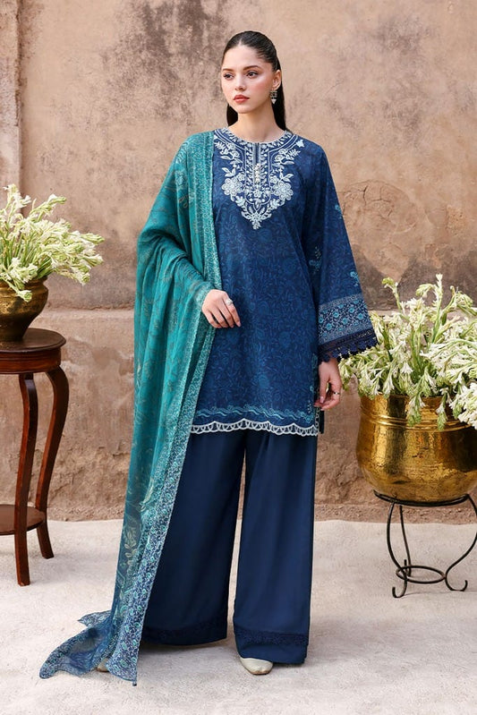 PRUSSIAN WAVES-3PC PRINTED LAWN SUIT | EID LAWN '26 | CROSS STITCH