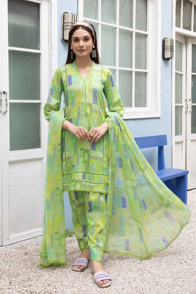 3-Pc Digital Geomatric Printed Shirt With Lawn Trouser and Chiffon Dupatta CPM23-56 | PRINT MELODY | CHARIZMA in UK USA UAE online kapraye.com