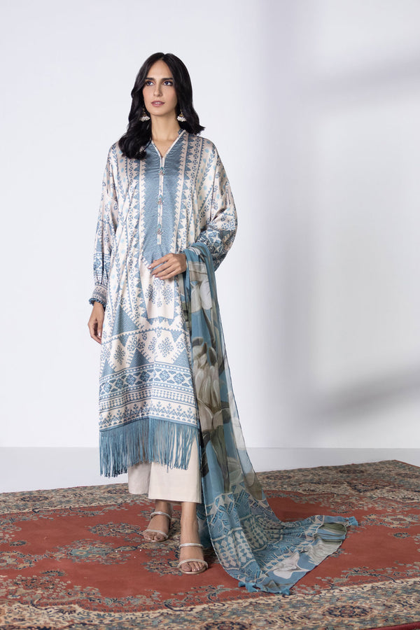 3 Piece - Printed Satin Suit || SILK || SAPPHIRE in UK USA UAE online kapraye.com