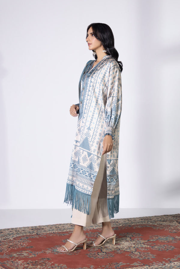 3 Piece - Printed Satin Suit || SILK || SAPPHIRE in UK USA UAE online kapraye.com