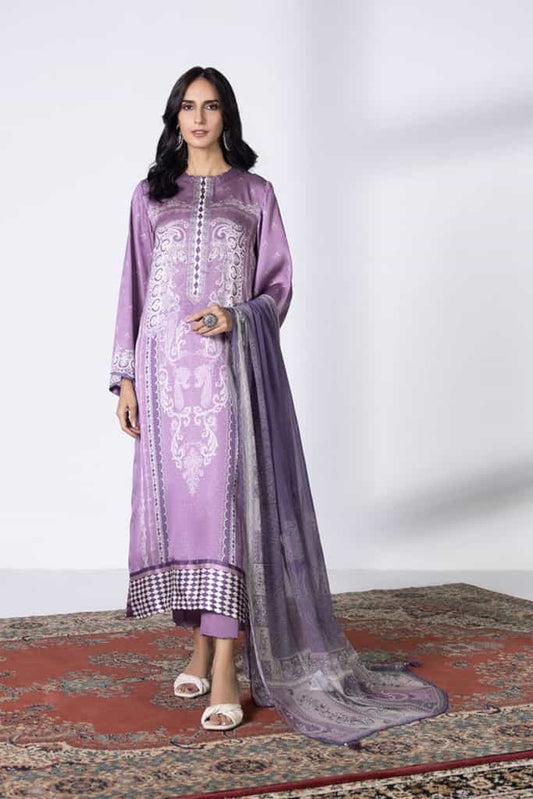 3 Piece - Printed Satin Suit || SILK || SAPPHIRE in UK USA UAE online kapraye.com