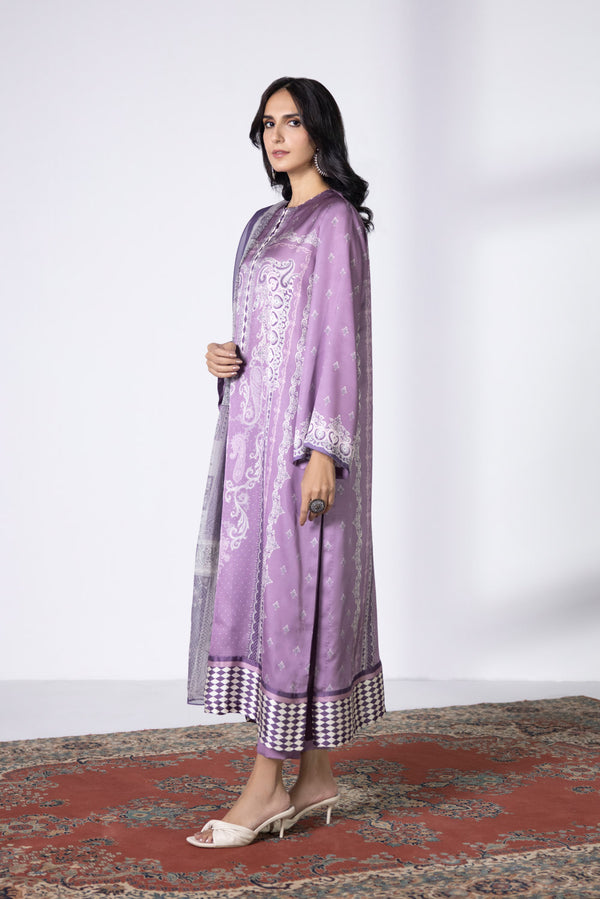 3 Piece - Printed Satin Suit || SILK || SAPPHIRE in UK USA UAE online kapraye.com