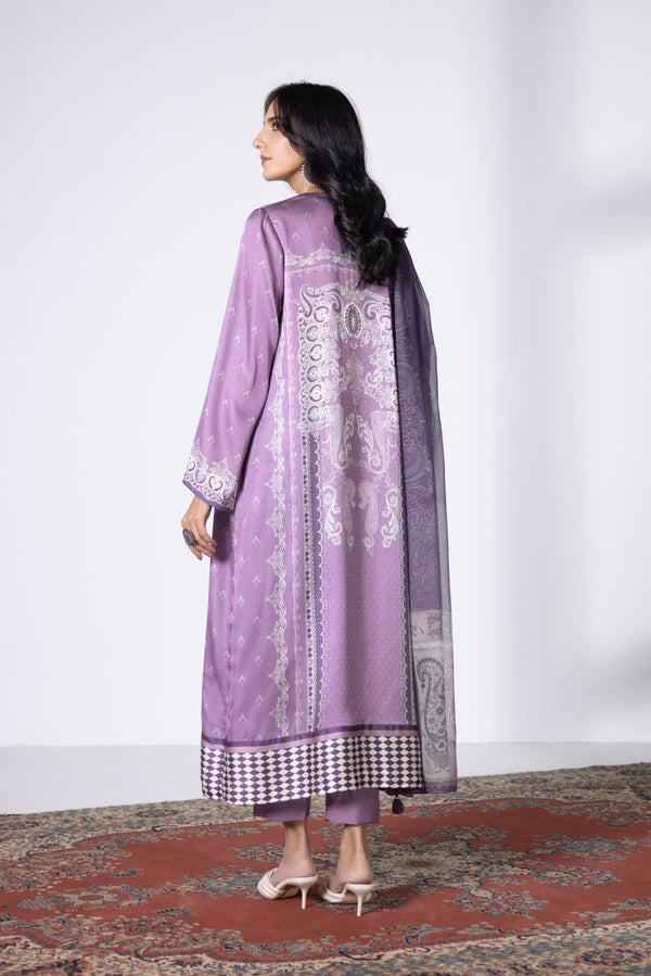 3 Piece - Printed Satin Suit || SILK || SAPPHIRE in UK USA UAE online kapraye.com