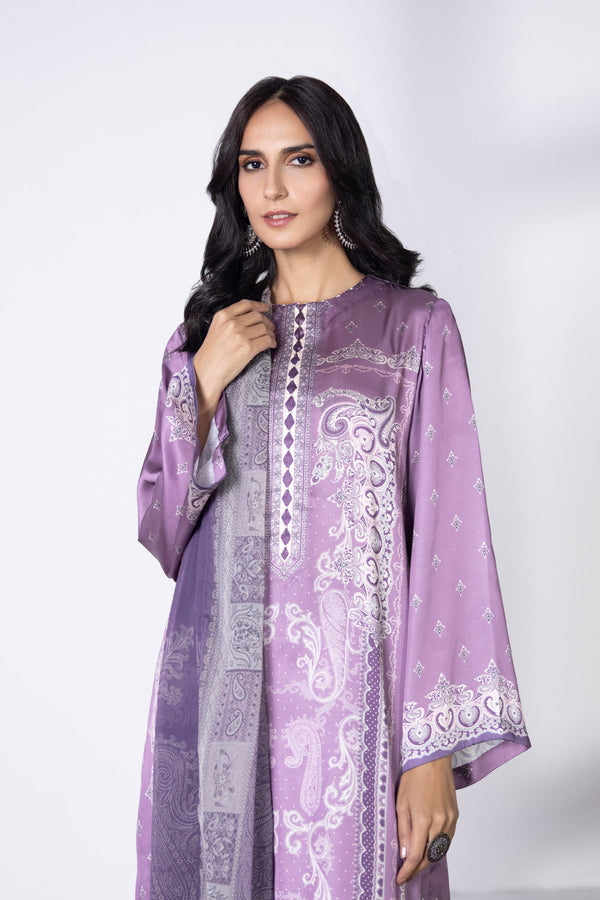 3 Piece - Printed Satin Suit || SILK || SAPPHIRE in UK USA UAE online kapraye.com