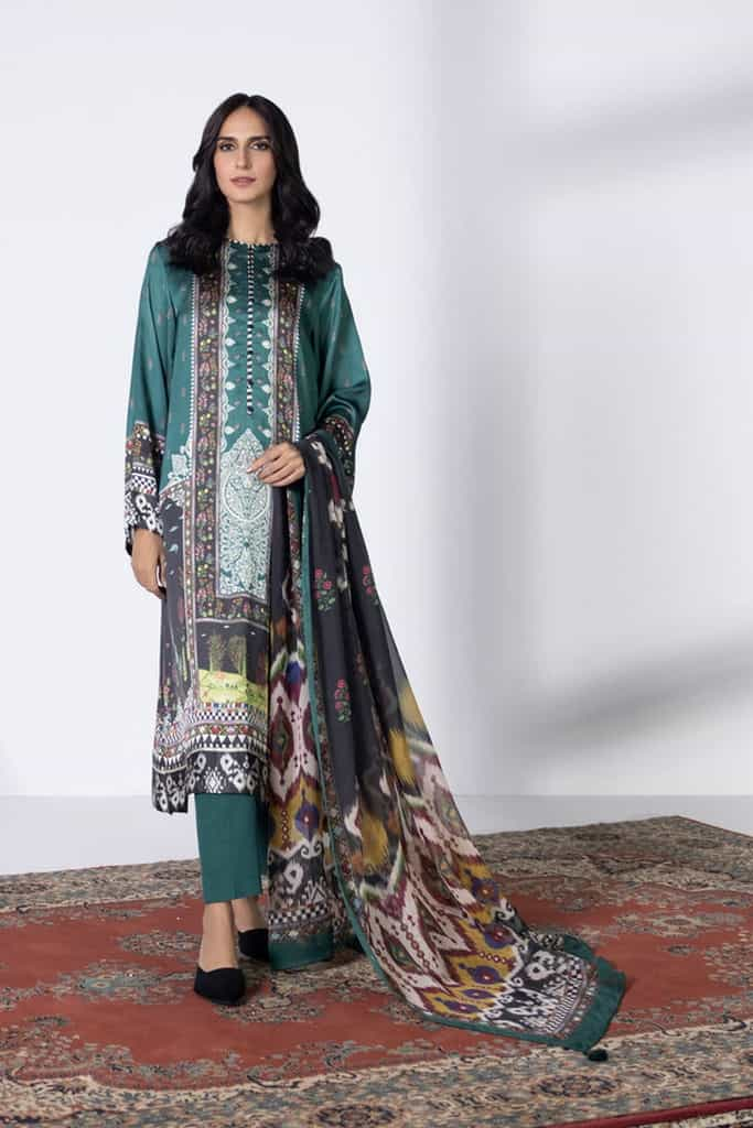 3 Piece - Printed Satin Suit || SILK || SAPPHIRE in UK USA UAE online kapraye.com