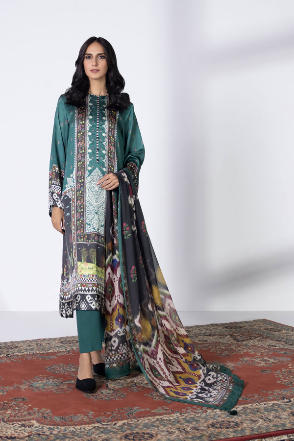 3 Piece - Printed Satin Suit || SILK || SAPPHIRE in UK USA UAE online kapraye.com